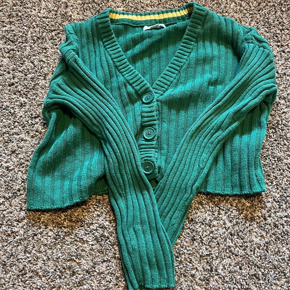 American Eagle Outfitters Green Ribbed Cardigan Sweater